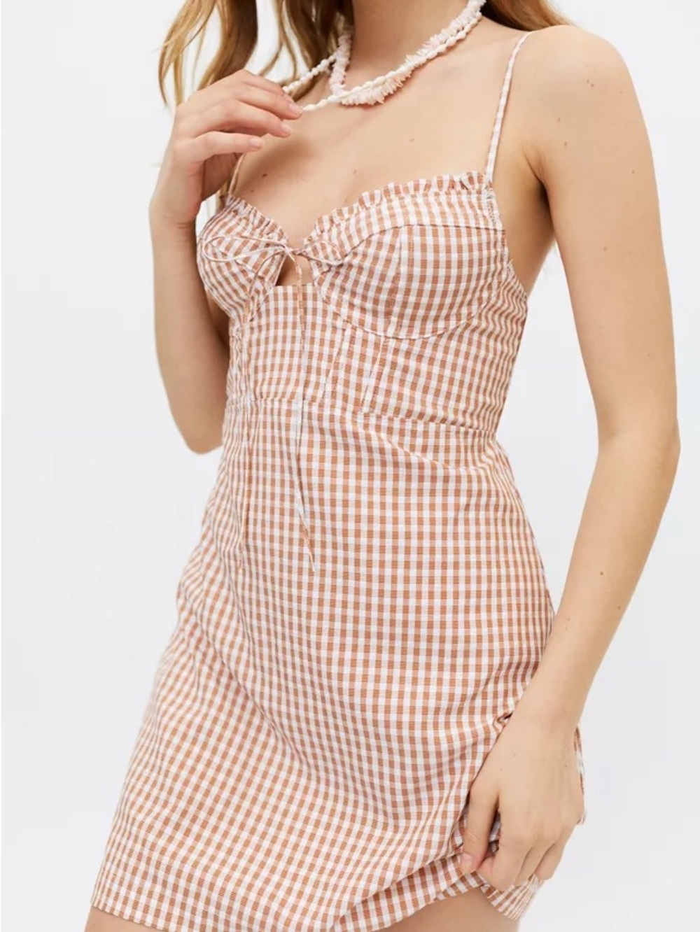 Urban Outfitters Brown Gingham Tie-Front Mini Dress